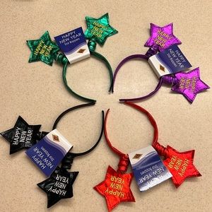 4 piece HAPPY NEW YEAR Star Boppers Set * Headbands * Red Green Black Purple *